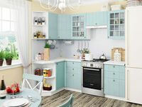 Небольшая угловая кухня в голубом и белом цвете Нижний Тагил